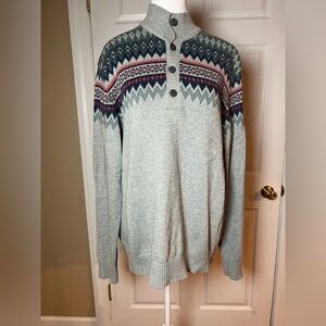 Izod Sweater Mens Large Saltwater Harbor Fairisle Grey Heather